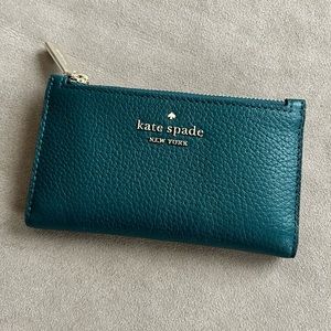 Kate Spade Small Slim Bifold wallet peacock Leila